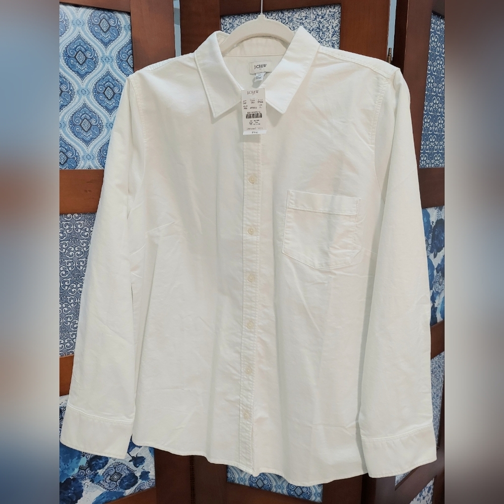 J.Crew Top, NWT, Size XL, White, 100% Cotton, Collar, Buttondown - Picture 1 of 8